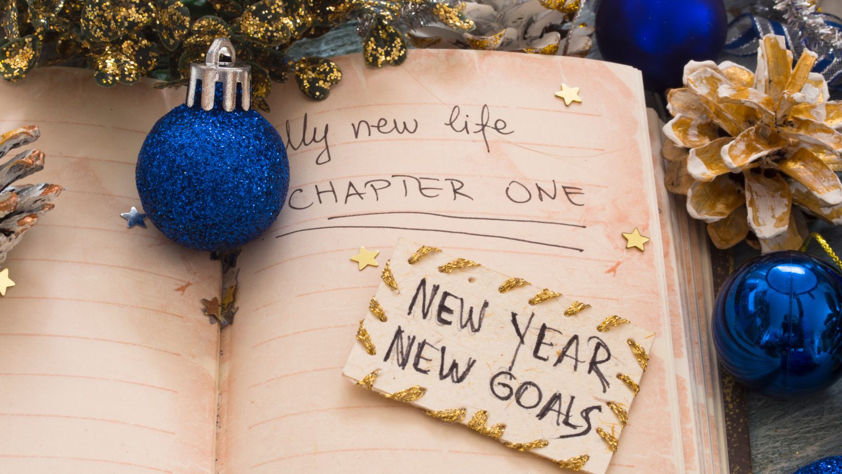 Notebook with the letters new year resolutions