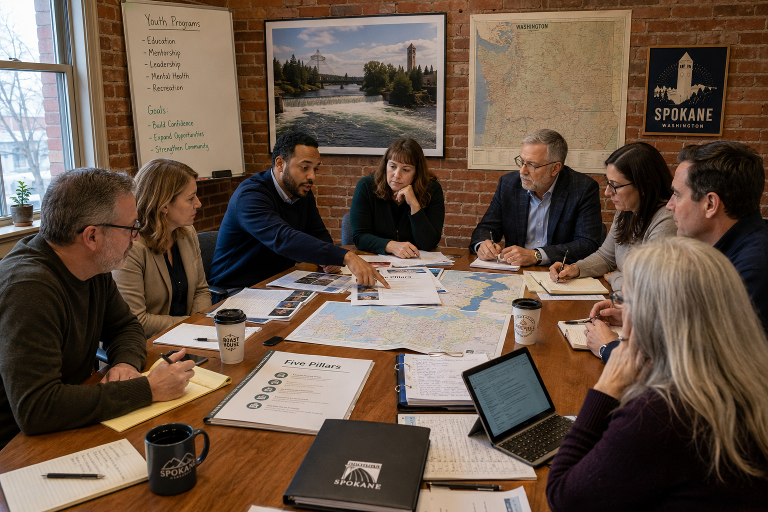 Community partners gathered around a roundtable in Spokane