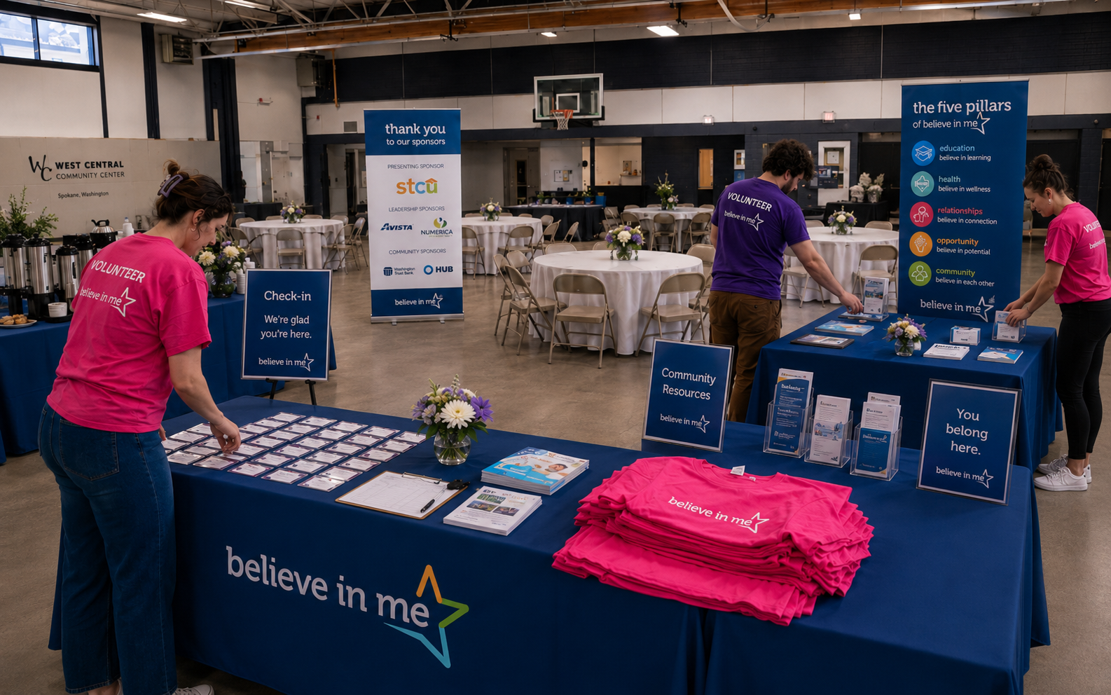 Volunteers setting up a community event in Spokane