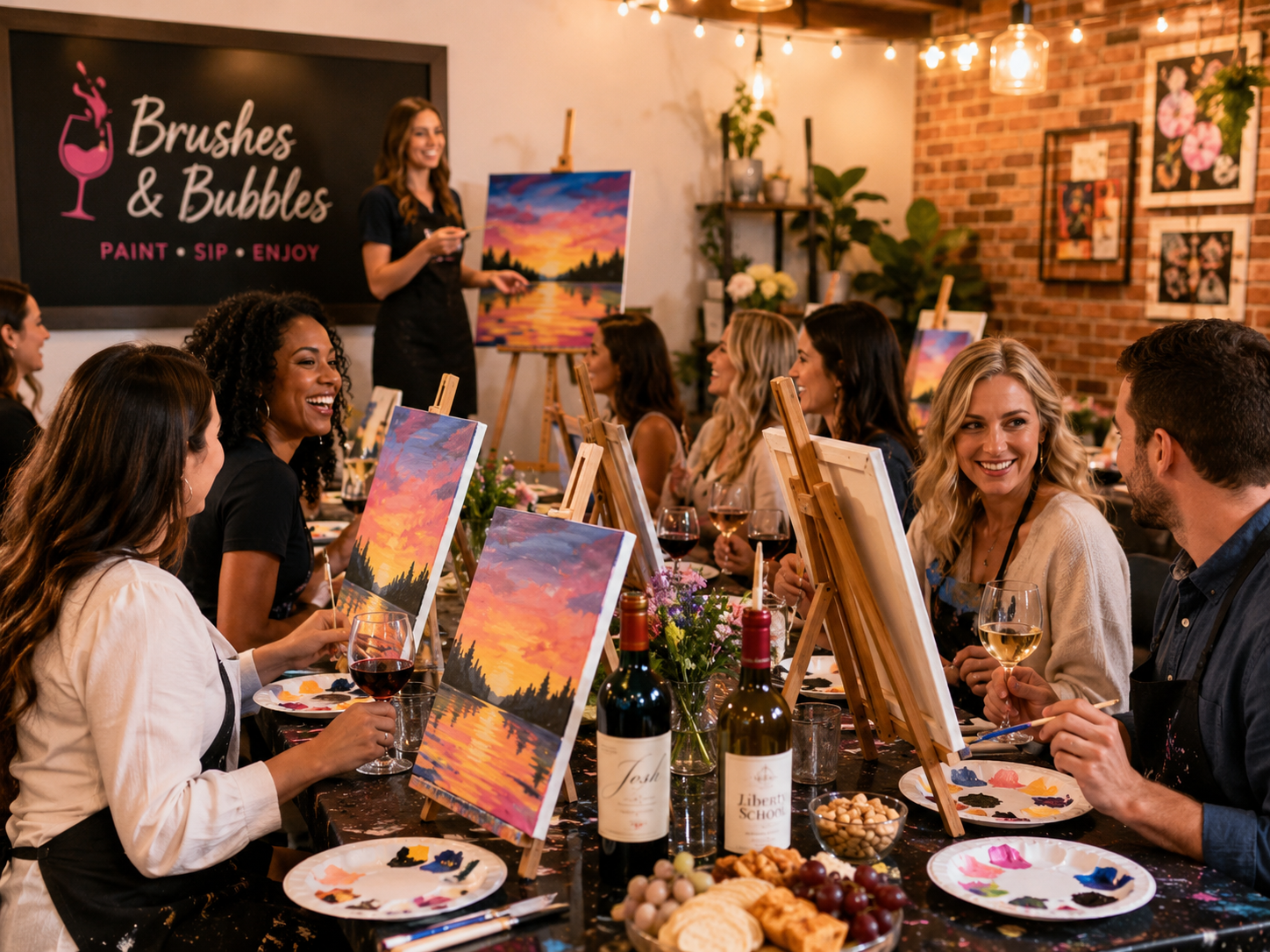 Group painting event representing creative experiences, workshops, and social arts packages