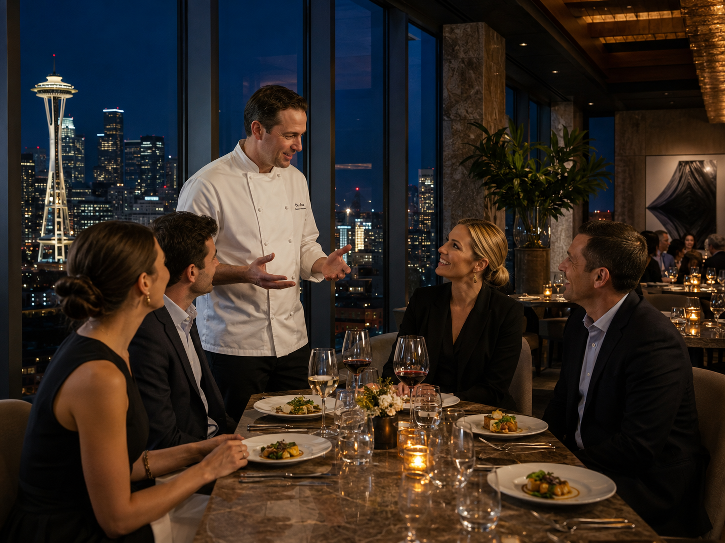 Chef speaking with guests during a hospitality experience