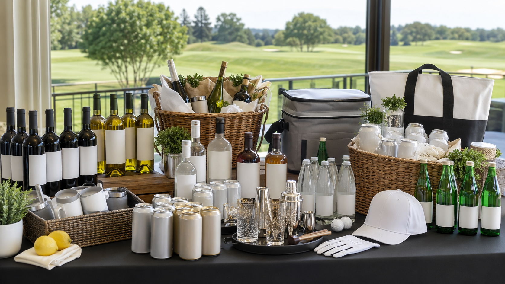 Golf event supplies including items suited for golfer goody bags
