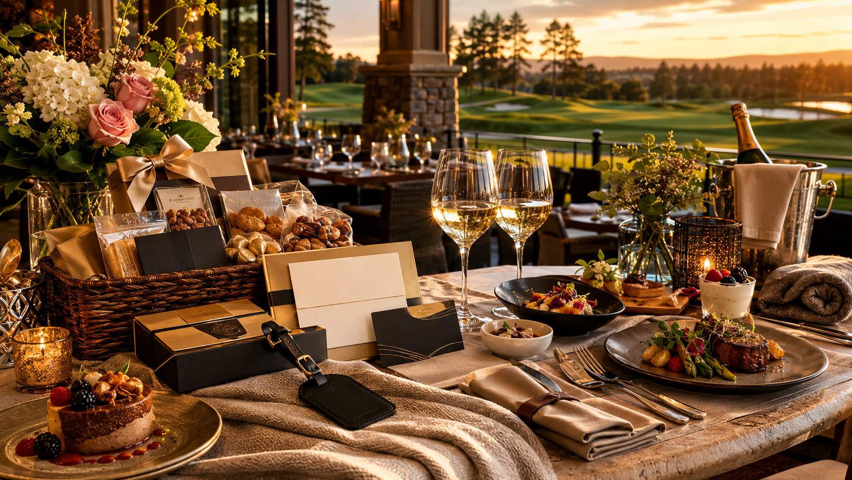 Dinner gift basket setup representing a hospitality auction package