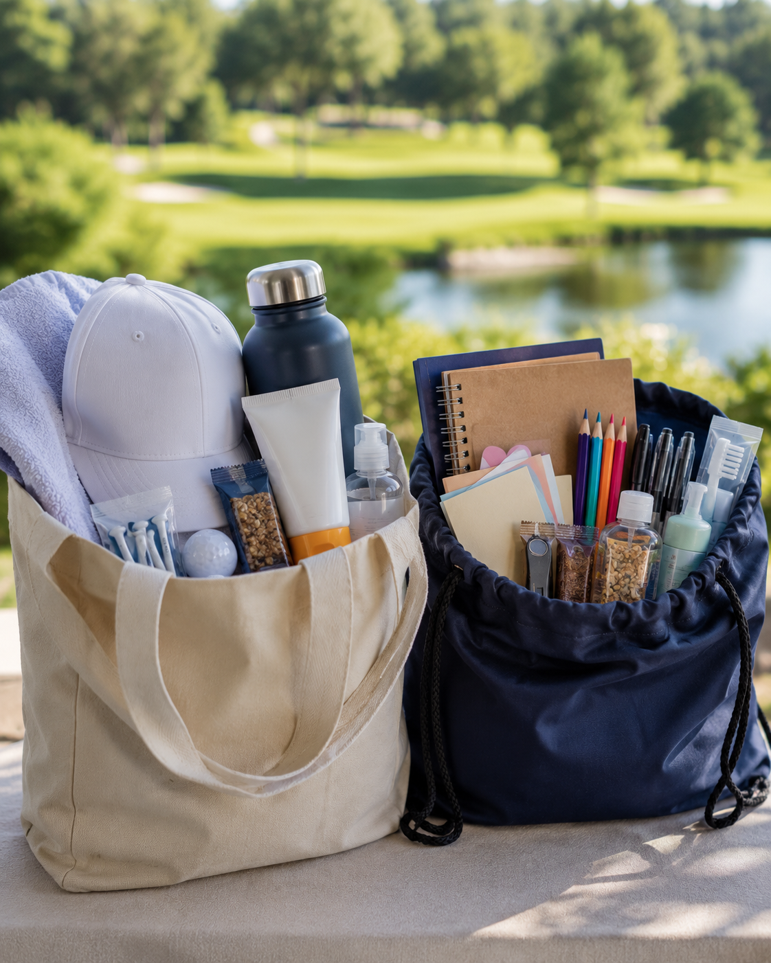 Supplies and bags arranged for youth care package donations