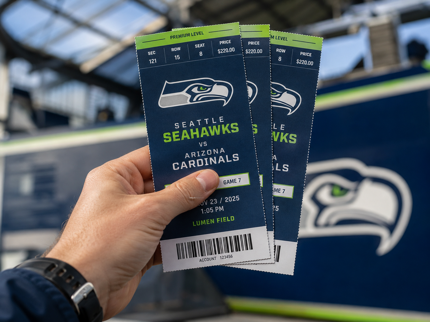 Professional football tickets representing sporting event donation packages