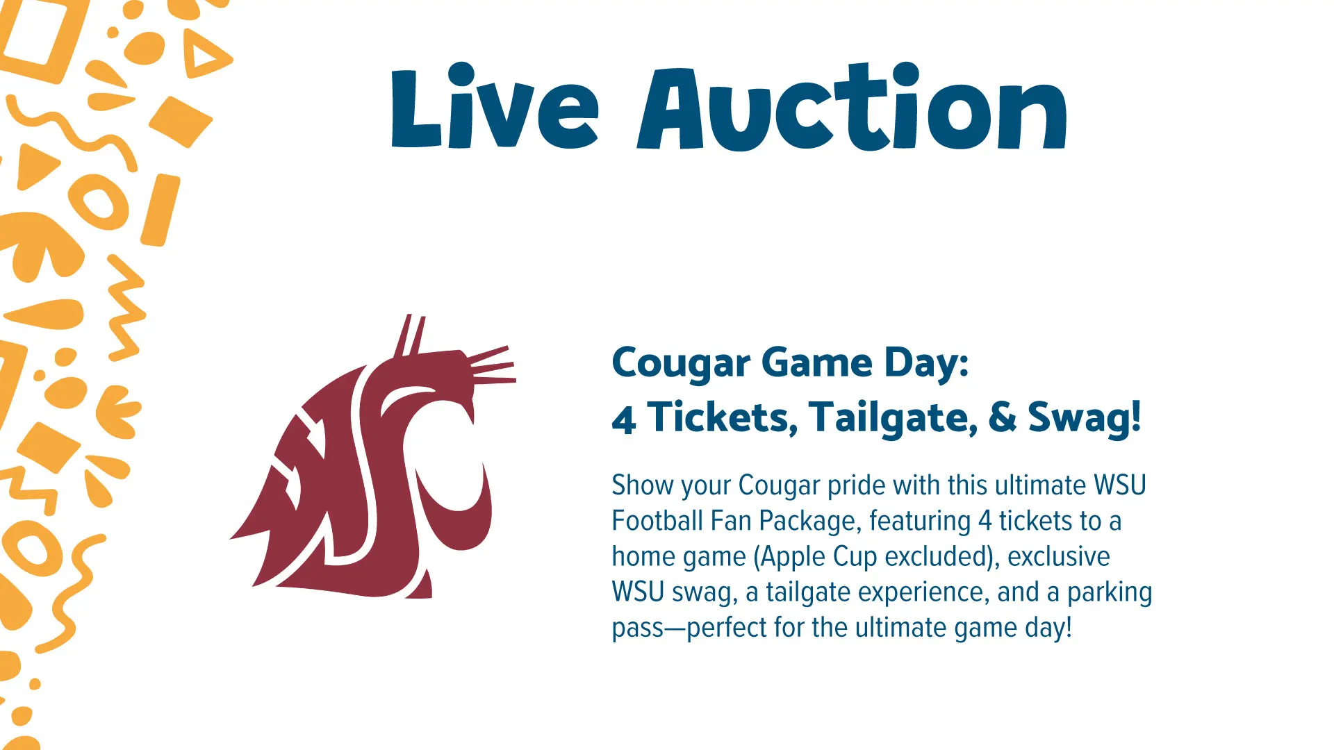Cougar Game Day tickets, tailgate, and swag auction package