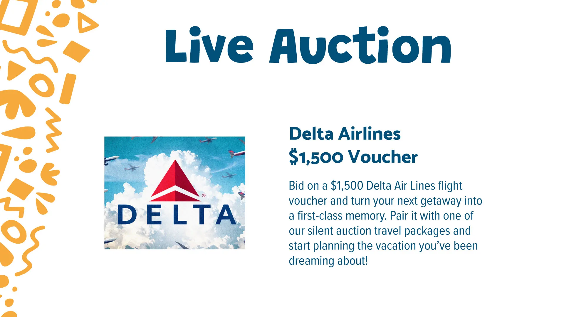 Delta Air Lines 1500 dollar voucher auction package