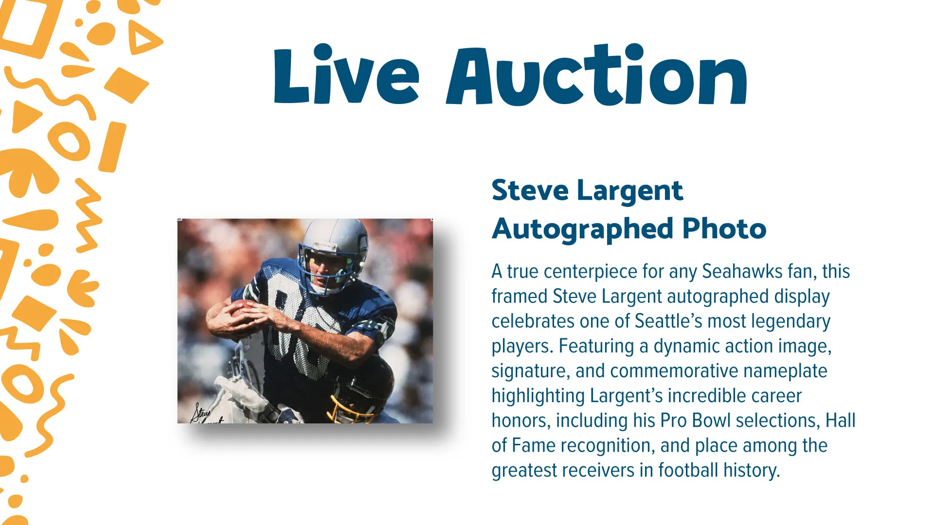 Steve Largent autographed photo auction package