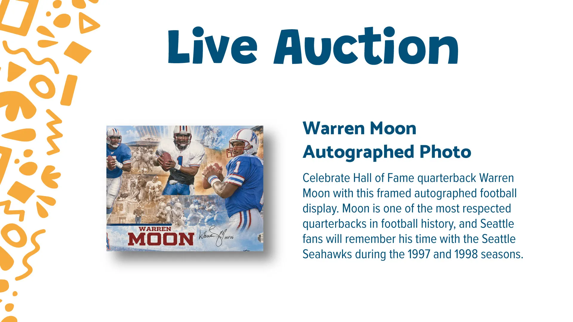 Warren Moon autographed photo auction package