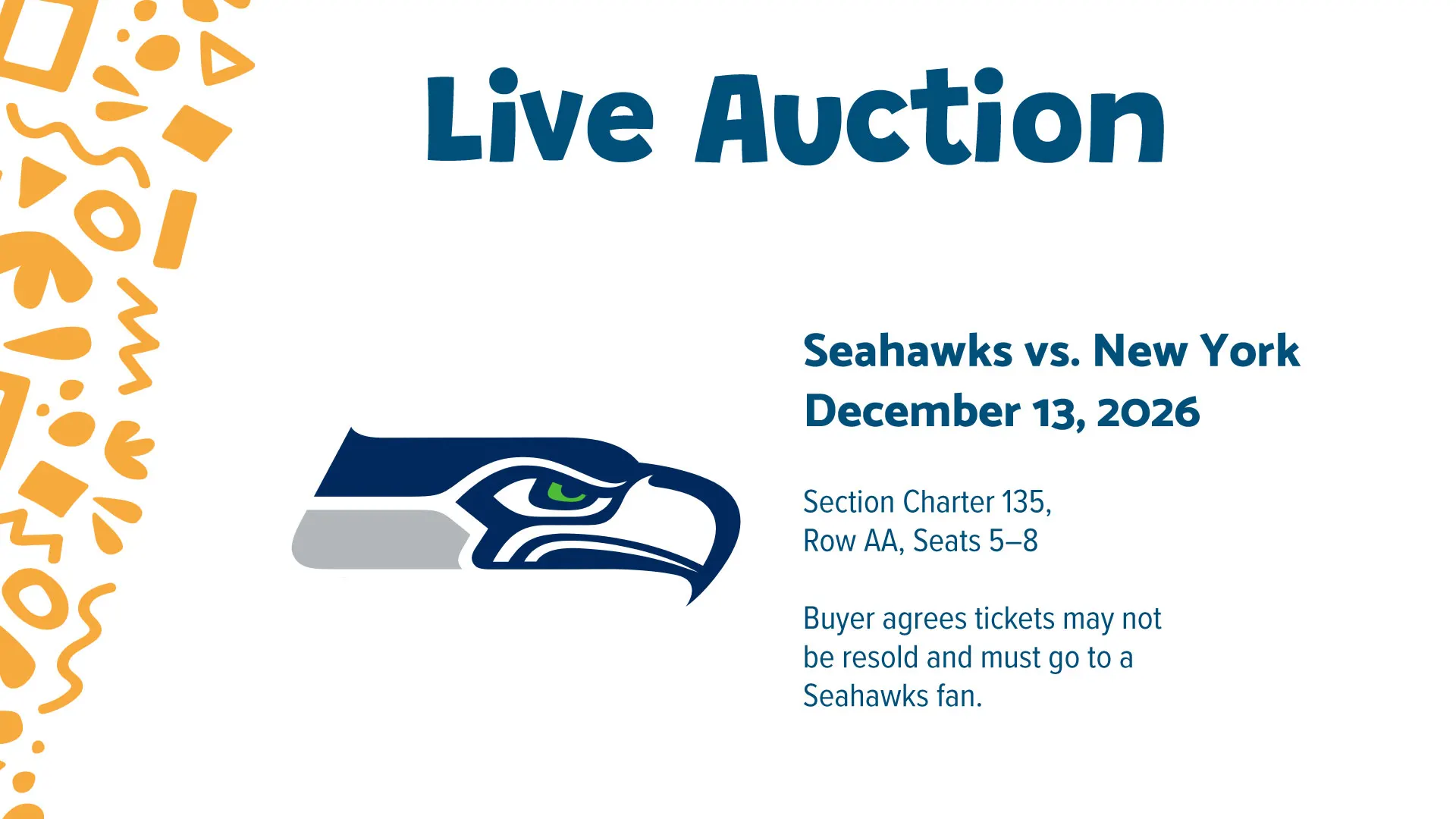 Seahawks versus New York game tickets auction package