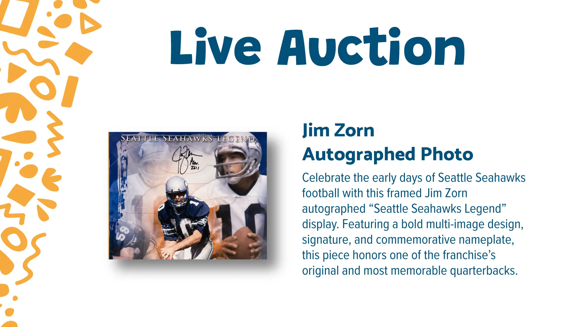Jim Zorn autographed photo auction package