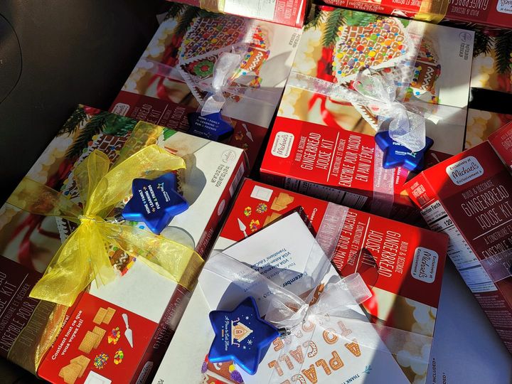 Gingerbread kits prepared for holiday delivery in 2020.