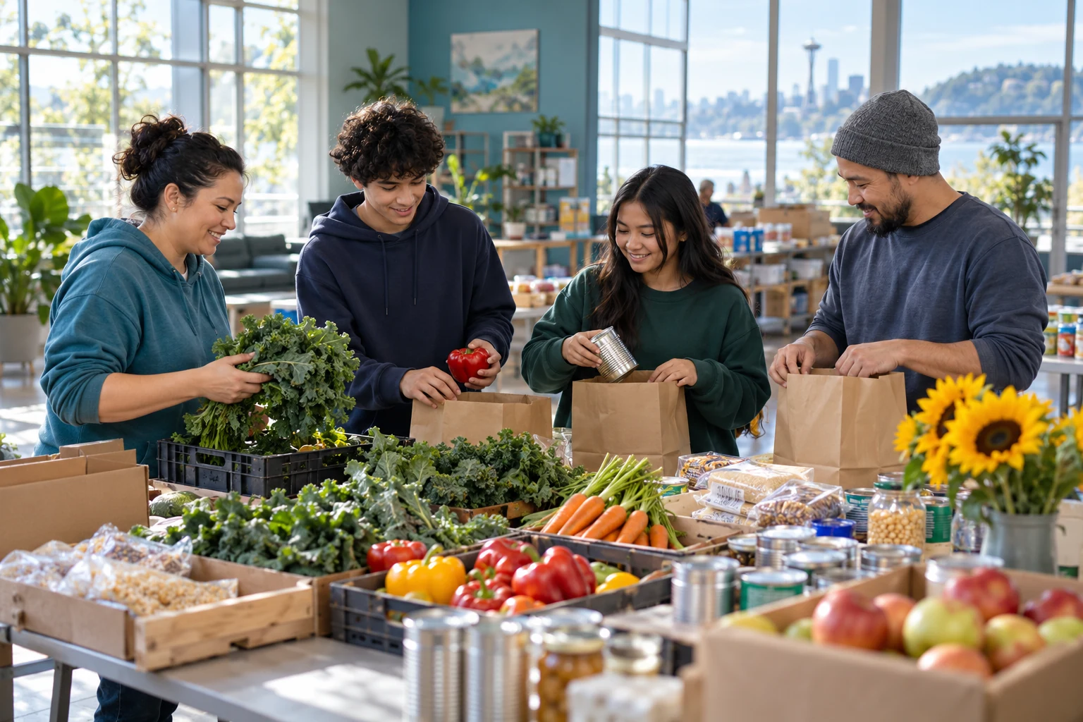 Food insecurity and education resources: students share a healthy snack after school.