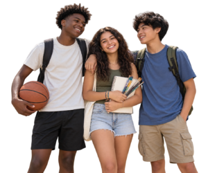 Three teens representing sports, arts, and summer enrichment activities.
