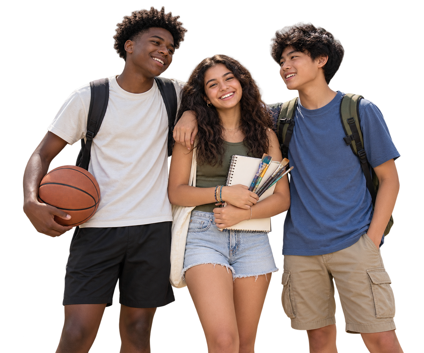 Three teens representing sports, arts, and summer enrichment activities.